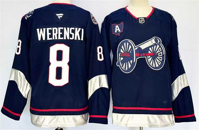 Men's Columbus Blue Jackets #8 Zach Werenski Navy 2024-25 With A Patch Stitched Jersey,We sell and wholesale Men's Columbus Blue Jackets #8 Zach Werenski Navy 2024-25 With A Patch Stitched Jersey on line form chian!